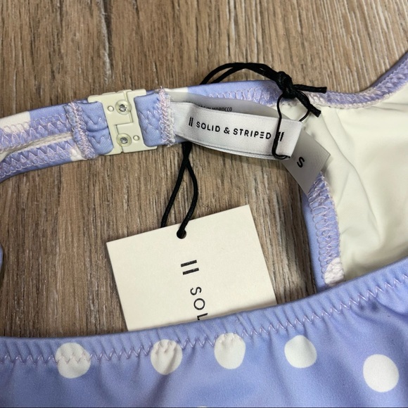STRIP & SOLID Women’s Small Swimsuit Button Middle Front Polka Dots Lavender - Picture 3 of 9